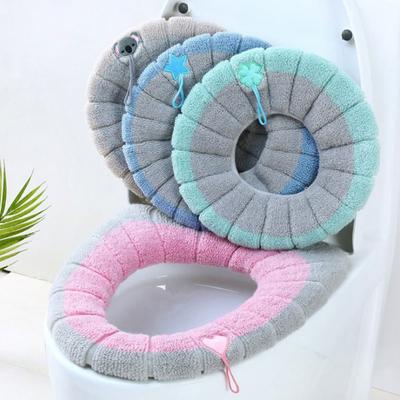 Winter Warm Toilet Seat Cover Washable Bathroom Toilet Seat with Handle Thickened Soft Cushion Knitted Warm Toilet Seat HMM
