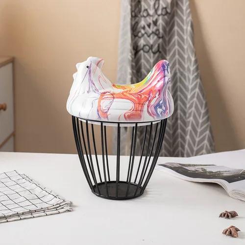 Chicken Shaped Egg Storage Basket, Wrought Iron Metal Container with Lid, Food Residue Storage Container, Home Decoration