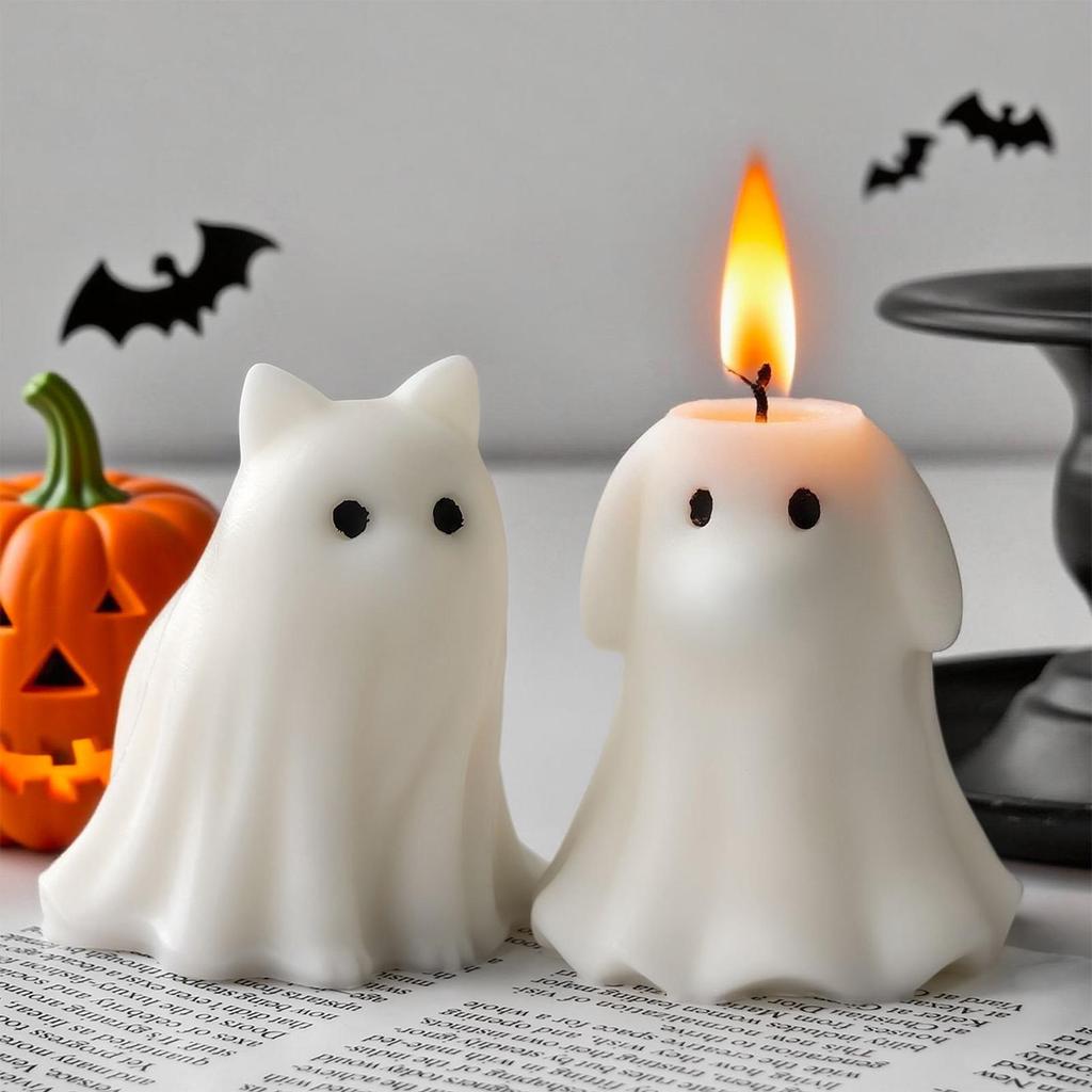 Cute Ghost Puppy Kitten Silicone Molds DIY Halloween Candle Making Molds Handmade Plaster Soap Mould Epoxy Resin Craft Supplies