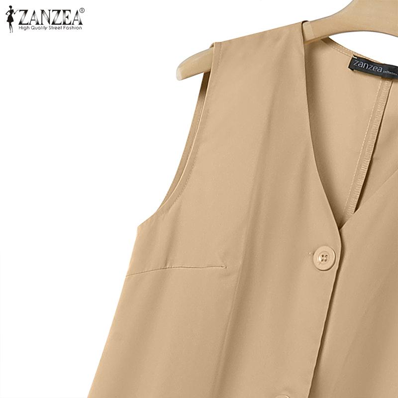 ZANZEA Trajes casuales de dos piezas para mujer, chaleco largo sin mangas y pantalones