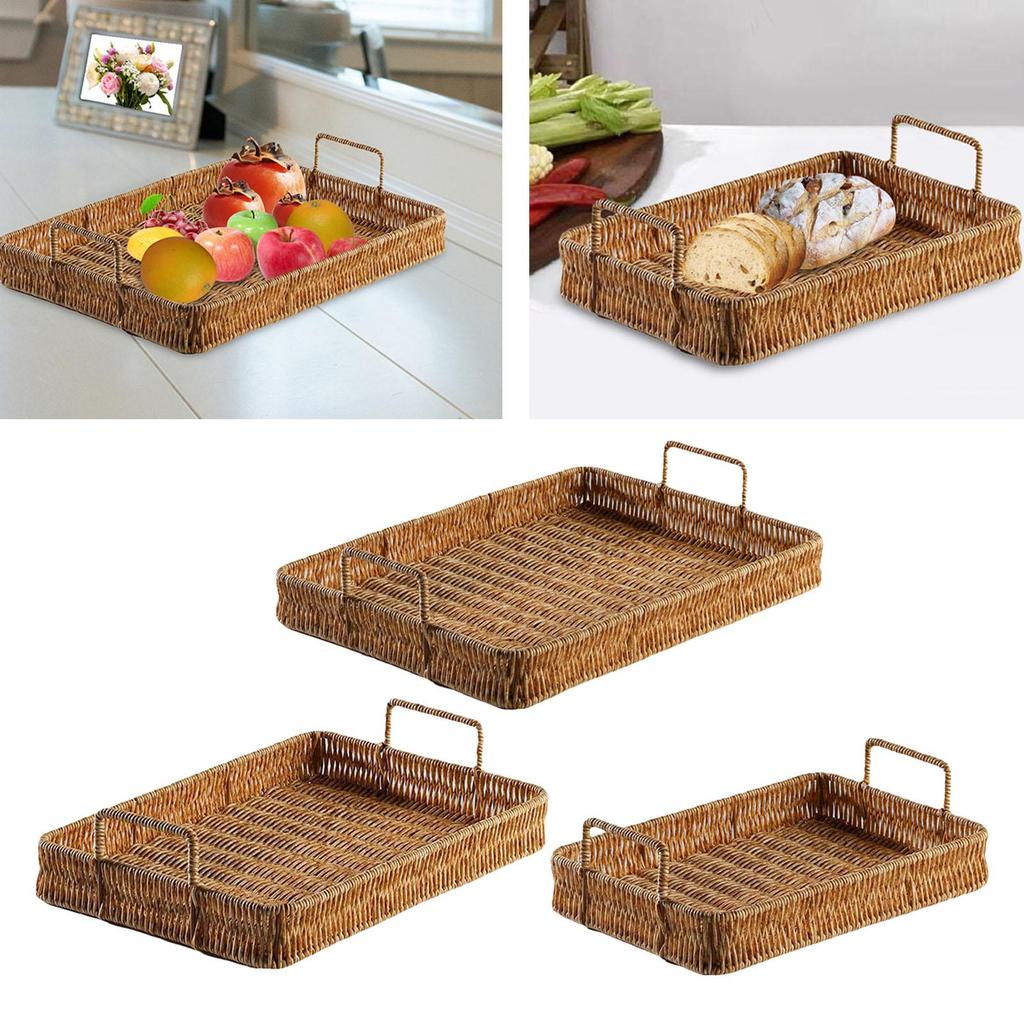 Rectangular Hand Woven Serving Tray Multipurpose Decoration Vegetables Holder Kitchen Organizer Crafts for Coffee Table Home