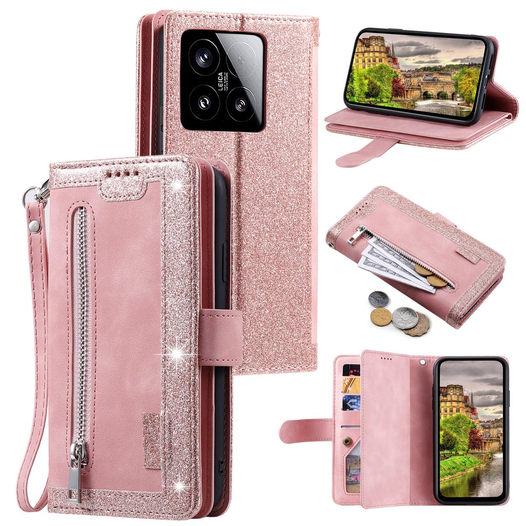 For Xiaomi 15 Case PU Leather Phone Cover with Zipper Wallet 9 Card Slots