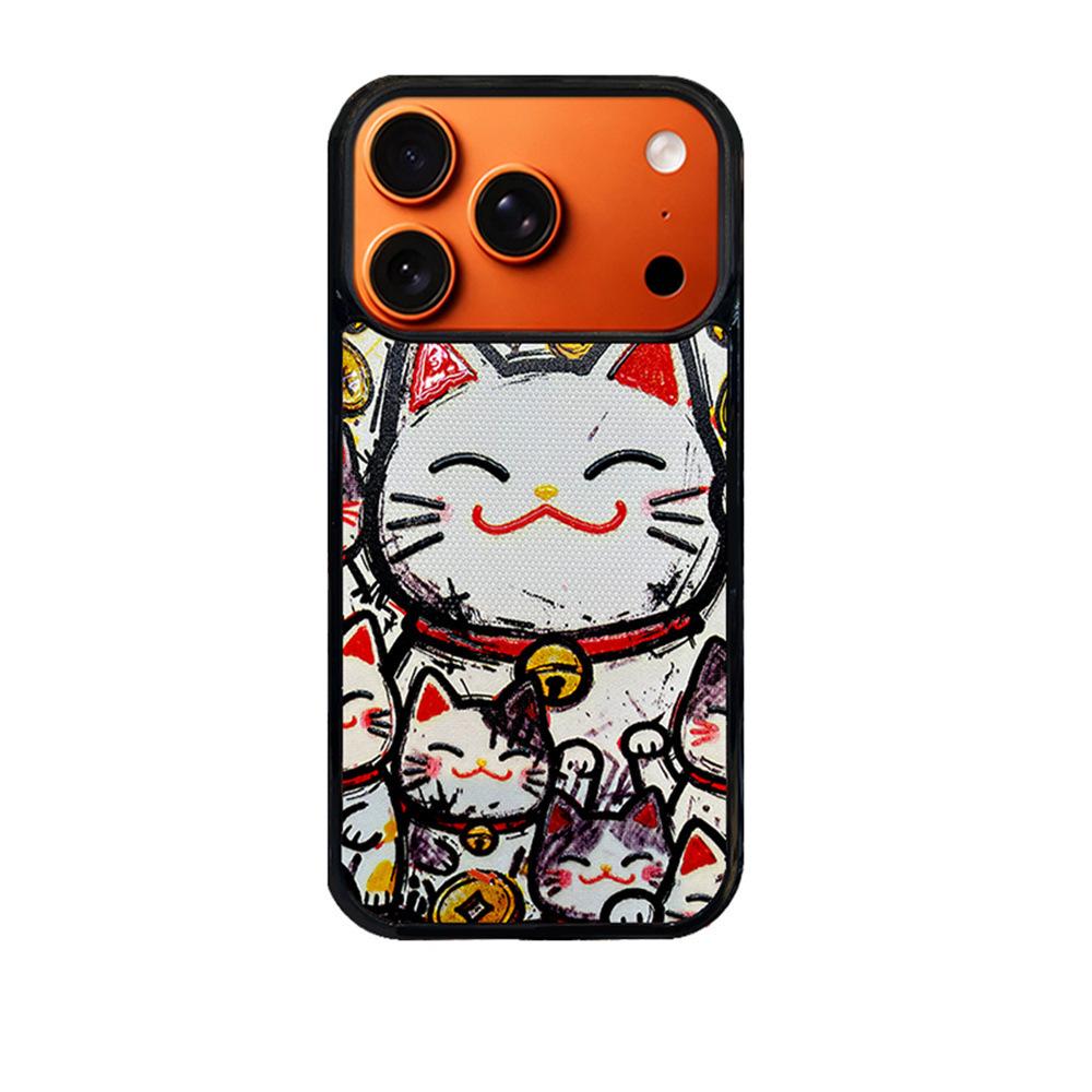 

Cartoon Lucky Cat Embossed Phone Case for iPhone 14/13/12 Pro Max - Anti-fall Cover iPhone 16
