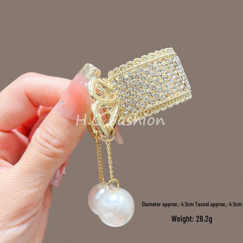 Püsküllü Beyaz Lotus İnci Yüksek At Kuyruğu Saç Tokası, Kadınlar İçin Yarı Bağlı Saç Sabitleme için Başın Arkasına Takılan Toka.