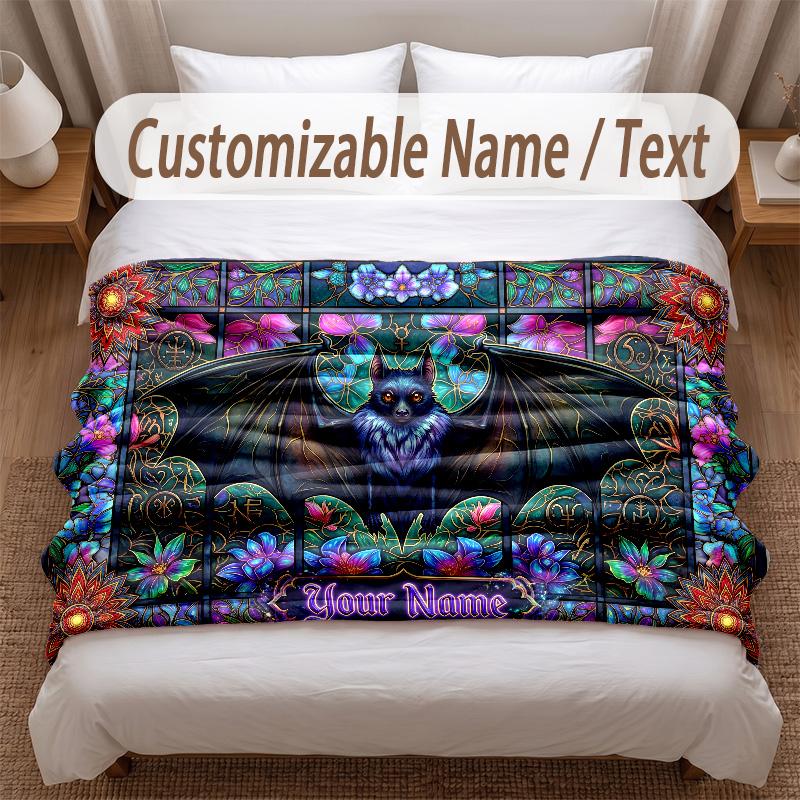 Rose Floral Theme Soft Blanket Personalized Custom Name Text Print Warm Blanket Home Sofa Bedroom Decor