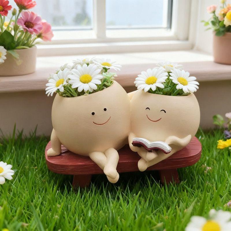 Cute Cartoon Smiley Flower Pot Vase – Porcelain Succulent Planter for Home Decoration