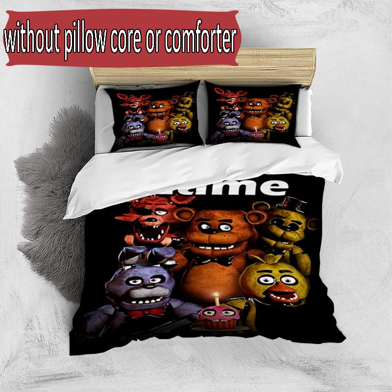 3pcs Duvet Cover Set (1*Duvet Cover + 2*Pillowcase, Without Core), Custom Name Five Nights at Freddy's Pattern Bedding Set, Home Bedroom Decor Gift