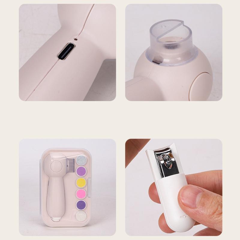 2-in-1 Bird Electric Nail File 6 Replaceable Grinding Pads Hidden Nail Clipper 360° Soft Light USB charge Quiet Nail Trimme