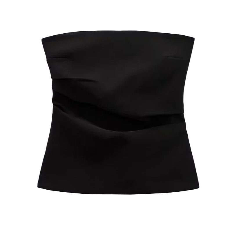 Spring New Fashion Style Sweet All-Matching Sexy off-the-Shoulder Ruched Decoration Tube Top Tops 3067089