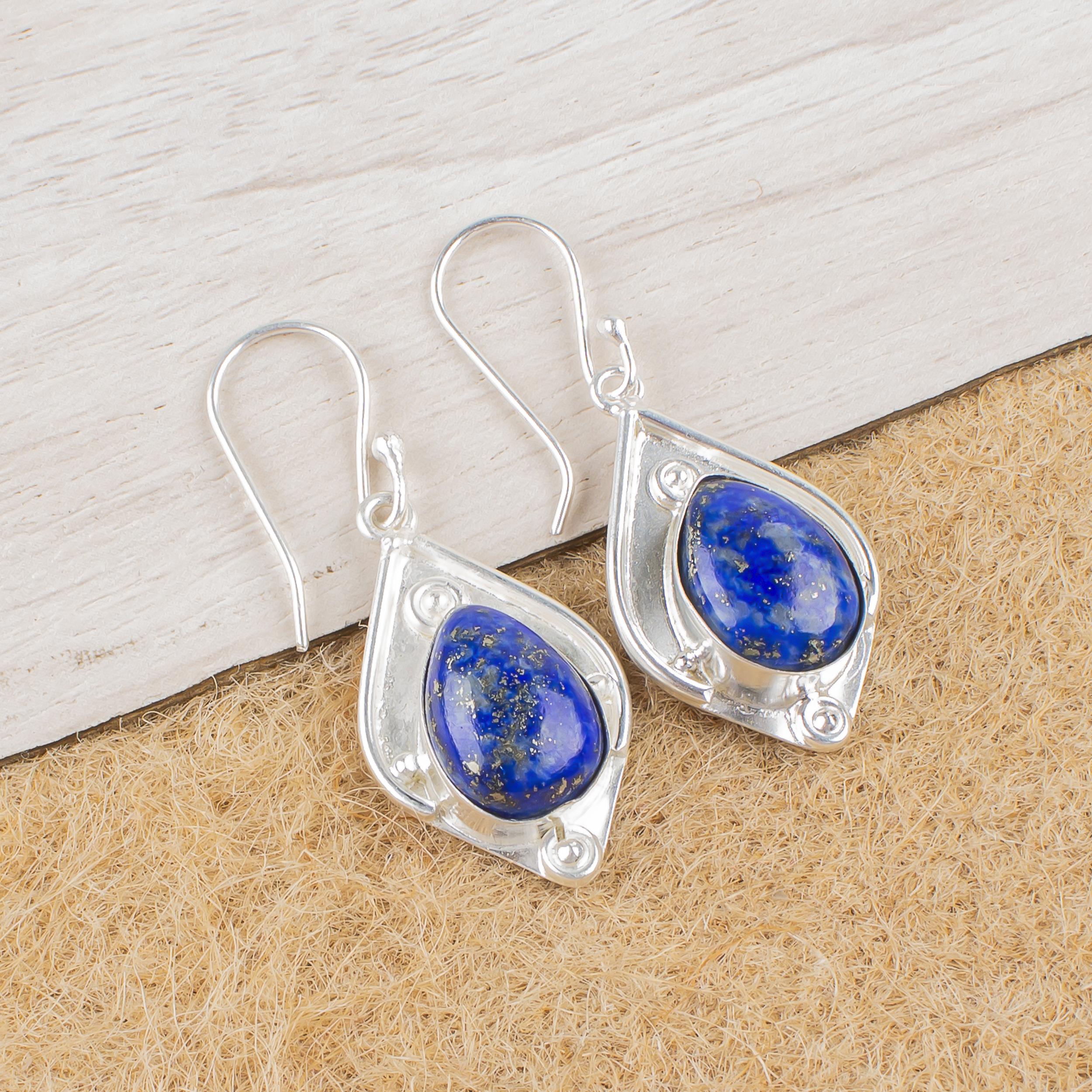 

Серьги из лазурита, ювелирные изделия ручной работы, серьги из стерлингового серебра 925 пробы, дизайнерские серьги с драгоценными камнями, подарок для мамы 1.90 синий