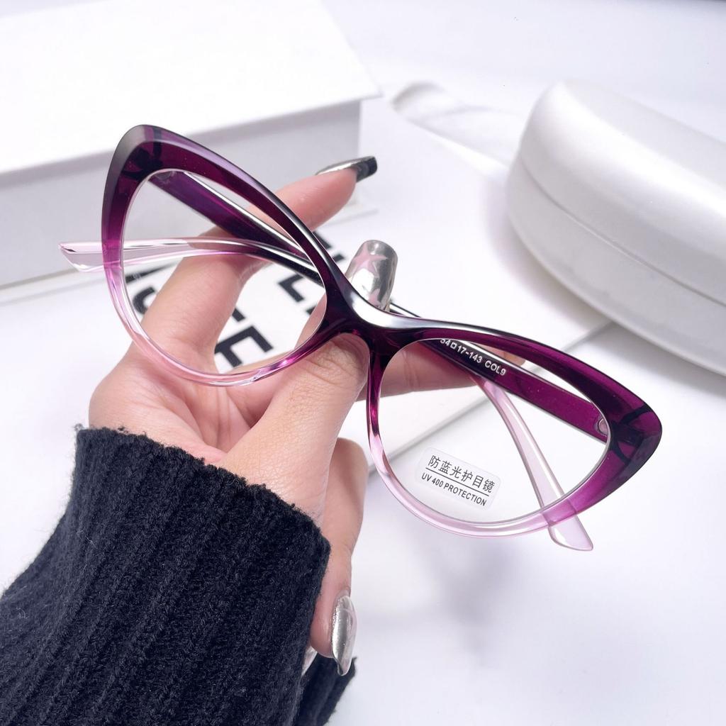 New Women Flat Mirror Glasses Frame Cat Eye Fashion Personalized Computer Spectacle Eyeglasses Frame Anti Blue Light Eyewear