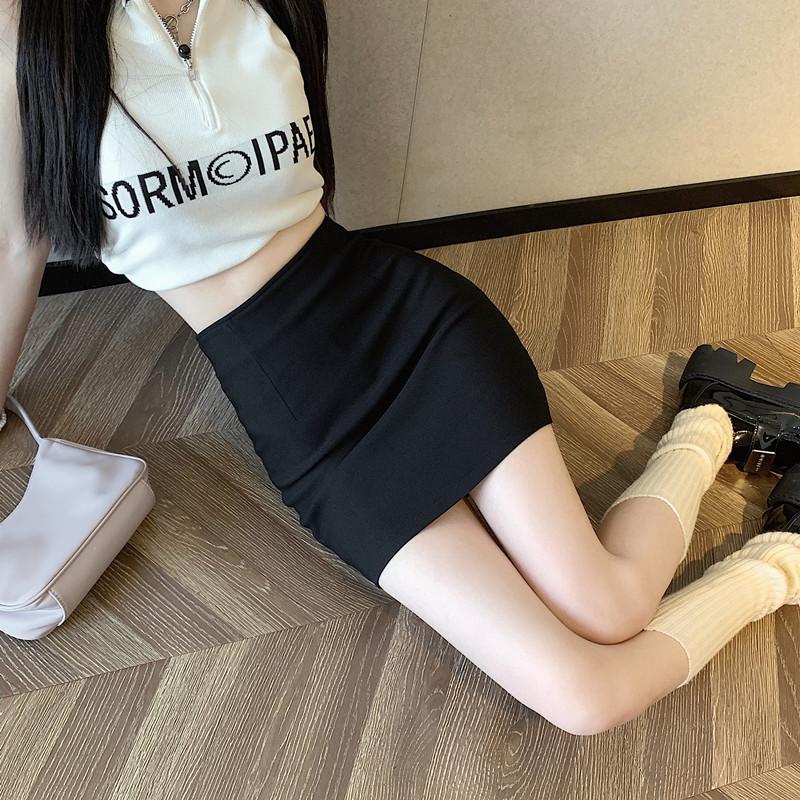 Dámská černá áčková midi sukně s vysokým pasem - Letní zeštíhlující bodycon se šortkami proti odhalení pro drobné postavy