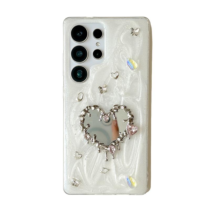 Epoxy Rhinestone Love Mirror Mobile Phone Case For Samsung S25Ultra Butterfly S24Plus Love Gem A16