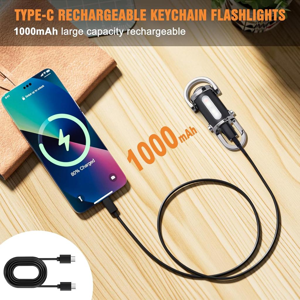 Rechargeable Keychain Flashlights Multifunction COB Work Light 7 Modes Emergency Keychain Light for Walking Searching Hiking