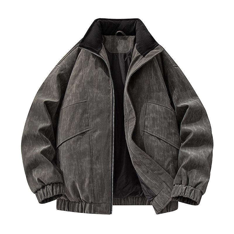 

Men s Fashionable Maillard Style Stand-Up Collar Down Jacket - Warm, Loose, Heavyweight, Casual Winter Wear. XXXL темно-сірий