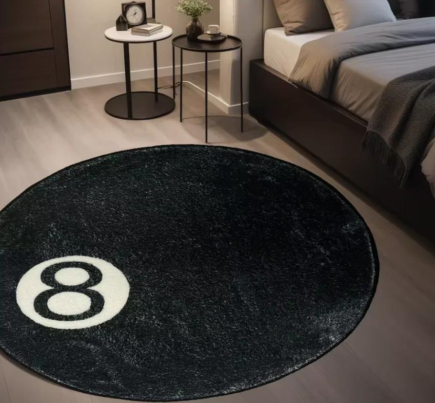 

Simulation Billiards 8 Ball Rug Round Carpet Soft Chair Pad Anti-slip Bath Floor Mat Kids Bedroom Black Carpets Doormat Area Rug Diameter 60cm
