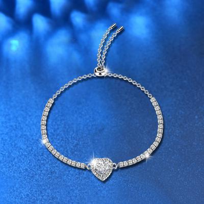 Pulsera de Amor de Plata de Ley S925 para Mujer Pulsera de Plata Simple Versátil Incrustada con Moissanita Joyería
