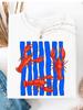 Summer Beach Vacation Resort Top Women Lobster Stripe Print Short Sleeve T‑Shirt Y2K Streetwear Casual Versatile Comfort Daily Wear Tee