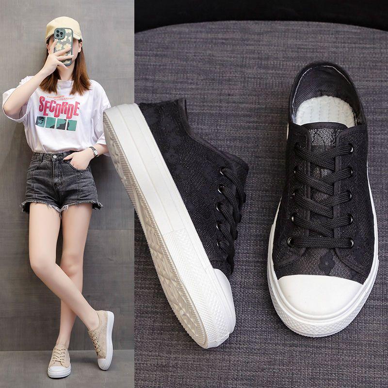 Breathable Ladies Canvas Shoes Fashionable Paired Fisherman Shoes Lace Mesh Shoes Niche Design Lightweight Board Shoes Paired Ins Style Flat Shoes