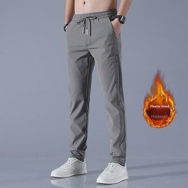 Men's Korean Black Label Autumn/Winter Thickened Velvet Light Business Pants, Large Size.