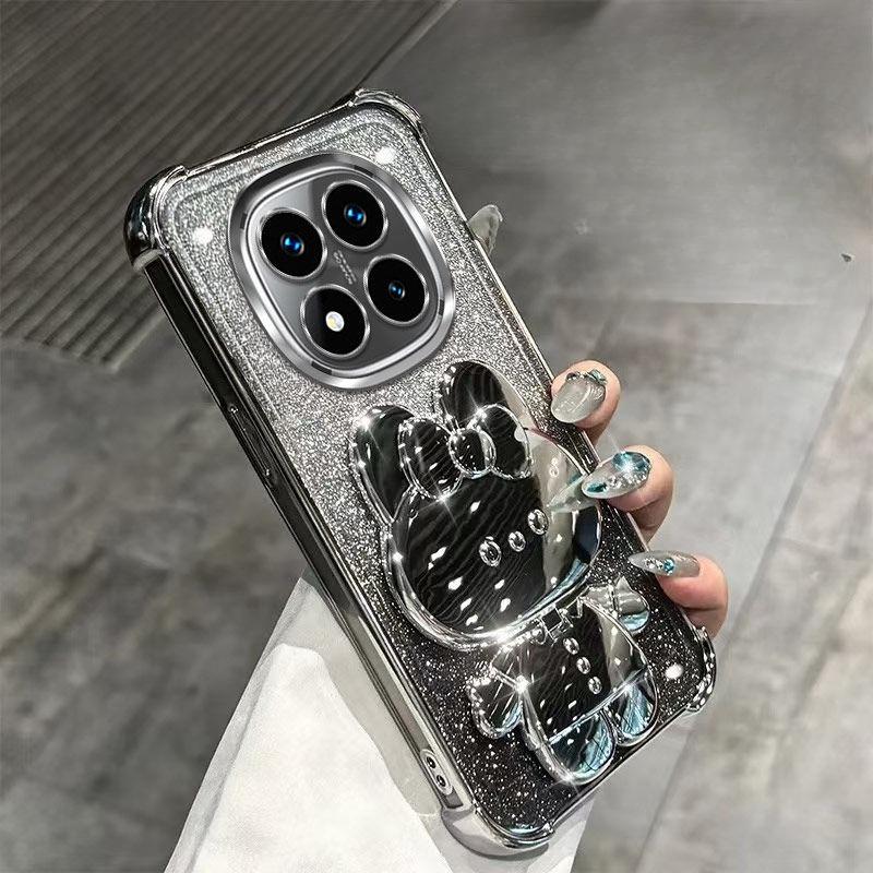 Redmi Note 14 Pro Case With Mirror Holder Glitter Shockproof Cover For Xiaomi Redmi Note 14 15 Pro Plus 15 15C 14C 4G 5G Case