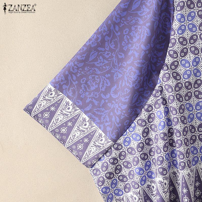 ZANZEA Women Boho Print Summer Casual V-Neck 3/4 Sleeve Loose Cape Blouse