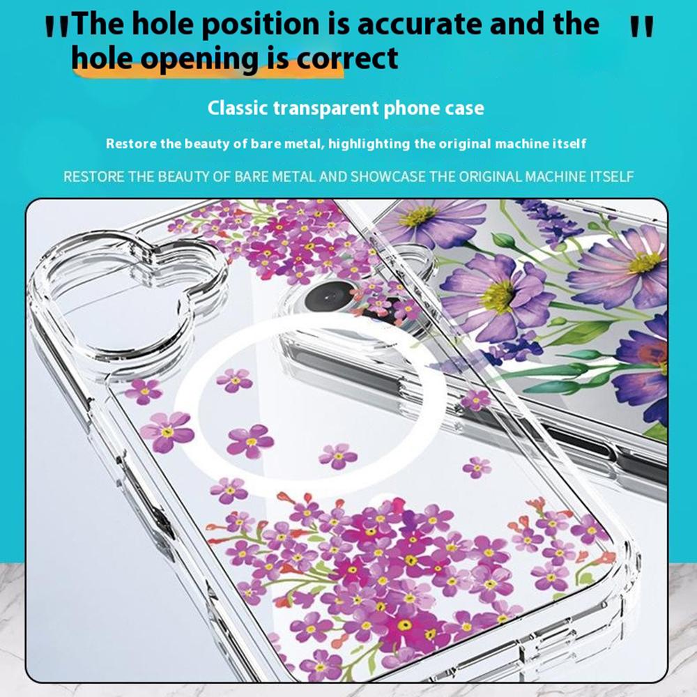 For iPhone 16 Plus Case Compatible with MagSafe Flower Pattern Printing TPU+PC Phone Cover