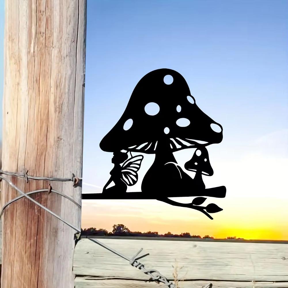 Bezaubernde Pilzelfe Metall Wandkunst - Eisen Silhouette Gartenstecker für Outdoor Heimdeko, Hof, Terrasse und Garten