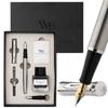 Wordsworth Black Fountain Pen Set with 18K Gold Medium and Extra Fine 25ML Black Ink 6 Ink Ink Refill Gift Pen Gift for Men and Women & Nibs, Bottle,