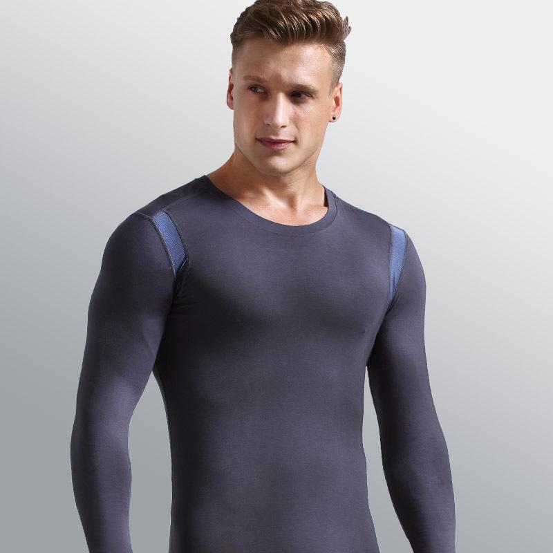 Men's Slim-fit Warm Mesh Base Layer Shirt - Round Neck, Breathable, Sweat-wicking, Thin Top for Autumn/Winter