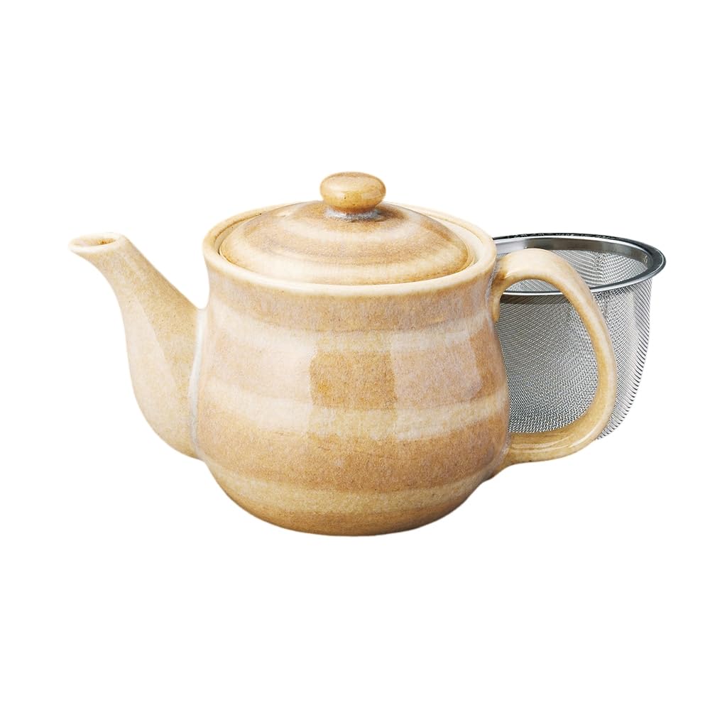 Ale-net Dandan Teapot, 17.5 x 9.3 x 11 cm, 440cc, Beige (with tea strainer), Mino Ware Ceramic, Made in Japan, Stylish