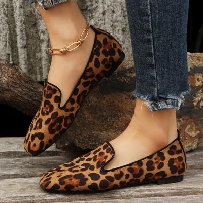 Shoes for Women 2024 High Quality Leopard Print Women's Flats Fashion Slip On Loafers New Plus Size Square Toe Flat Low Heels