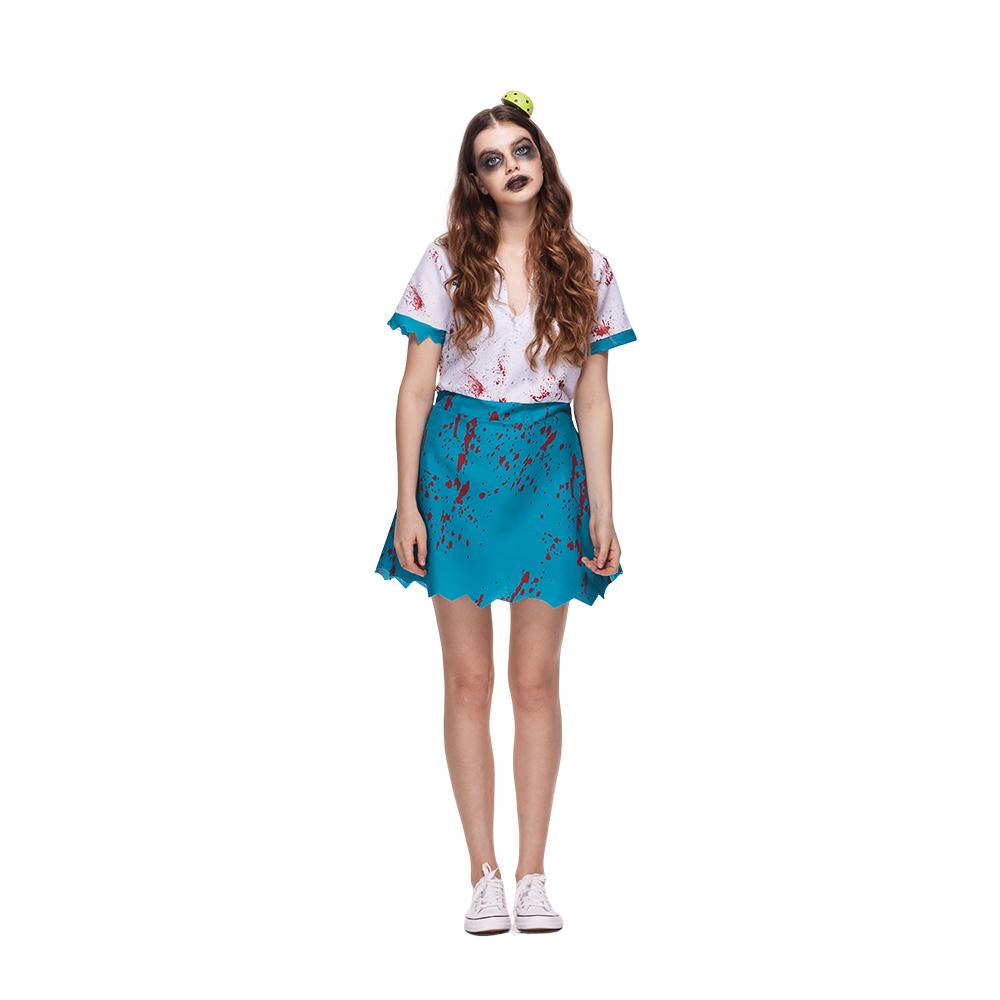EraSpooky Adult Women Pickleball Costume Deadly Dink Zombie Player Dress with Half-Pickleball Hair Clip