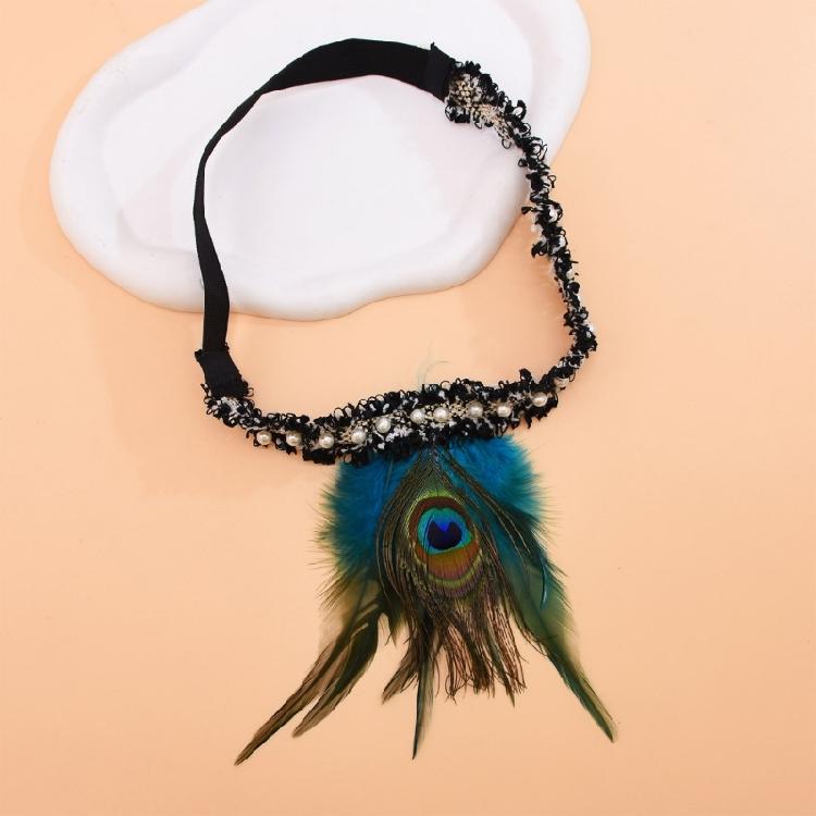 Feathered Headpiece Elastic Headband 1920s Flapper Headband Costume Accessories for Women Wedding Prom Masquerade Party