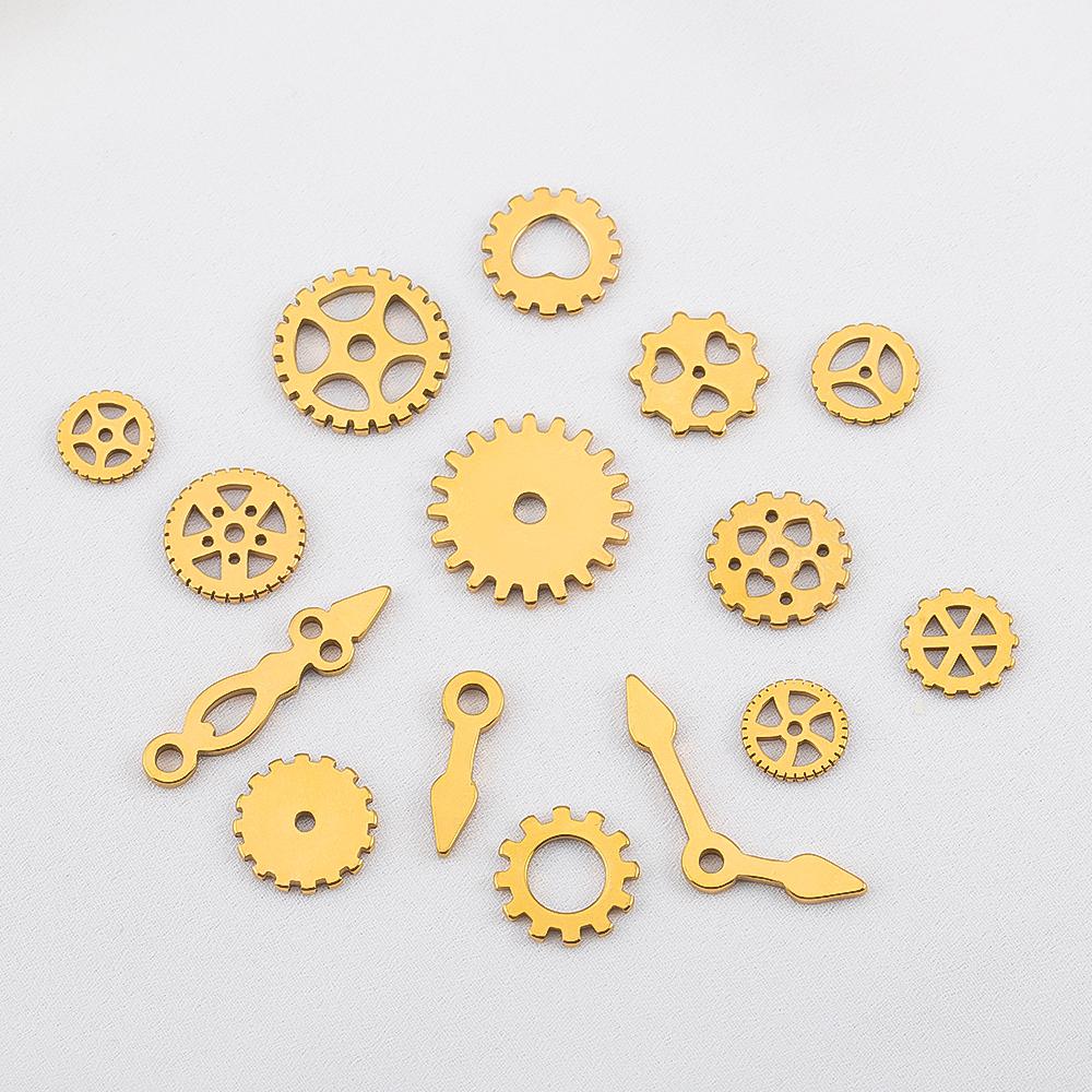 15pcs Stainless Steel Mechanical Steampunk Cogs Gears Clock Hour Hand Pendant Necklaces Bracelets Charm DIY Jewelry Making Decro