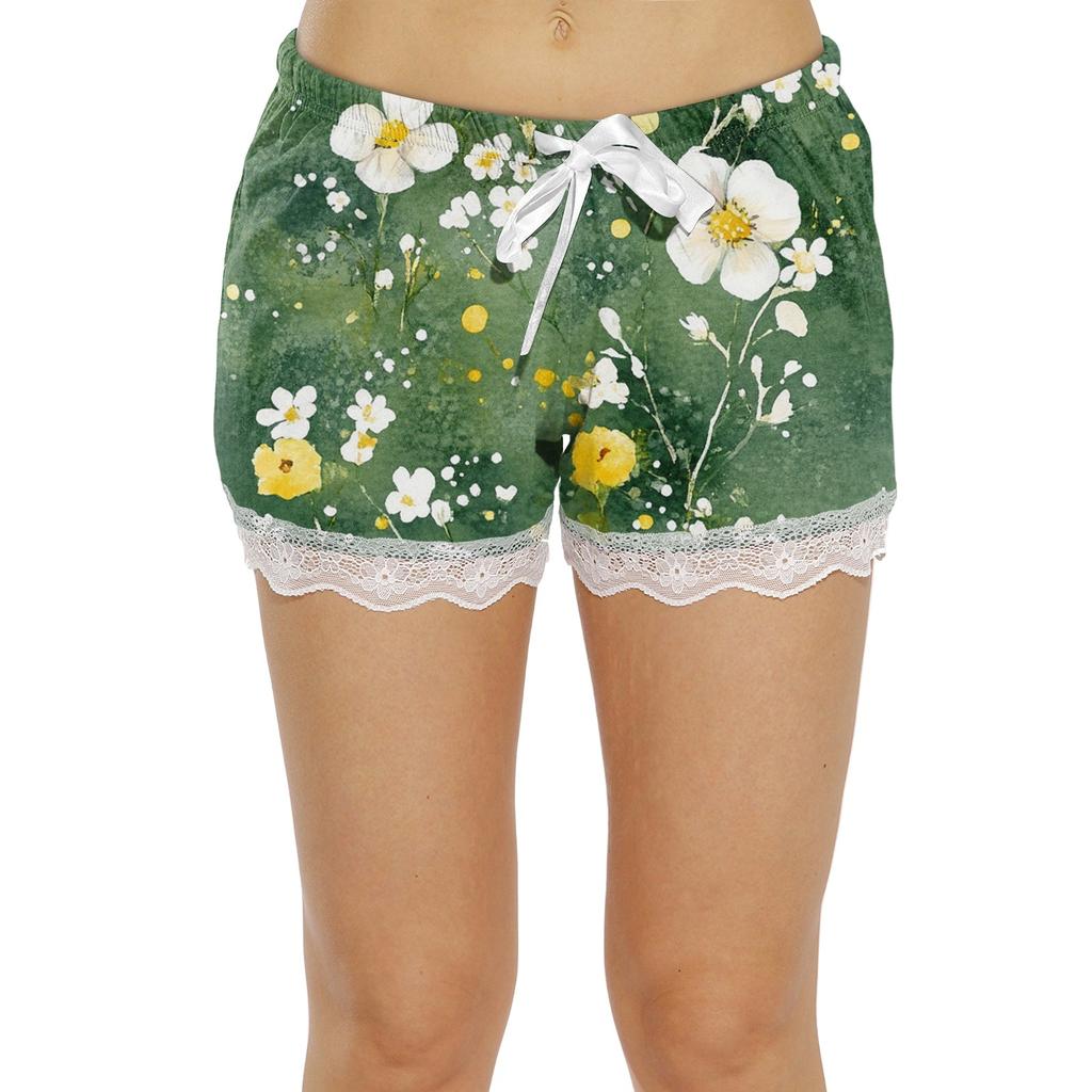 Women's Allover Printed Home Pants Sleeping Lace Pajama Pants Short Pants Pajama Pants