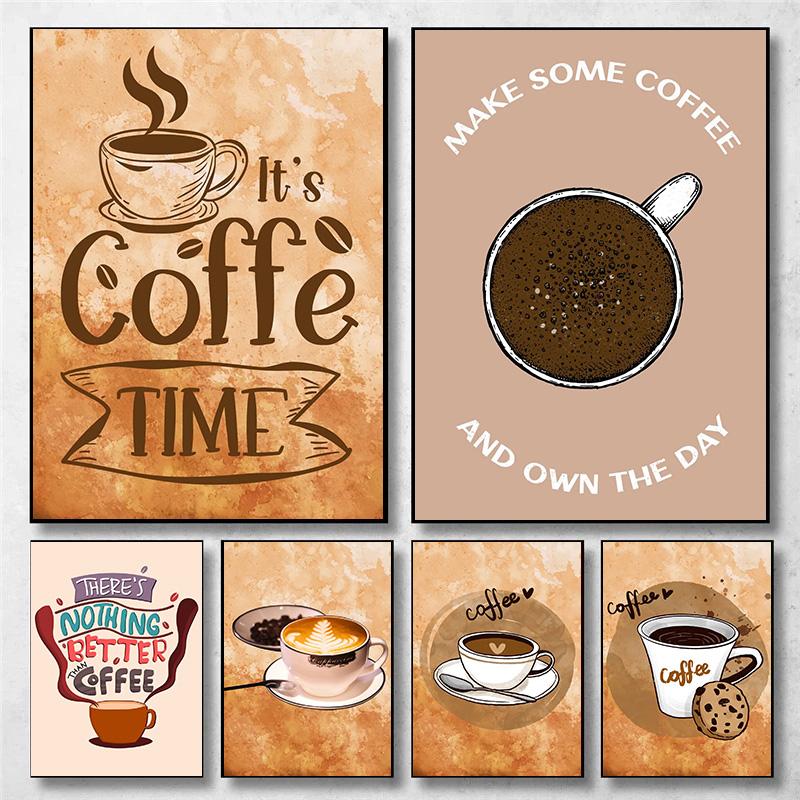 Vintage Coffee Time Coffee Bean with Biscuit Minimalist Art Poster Canvas Painting Wall Prints Picture for Bar Cafe Home Decor
