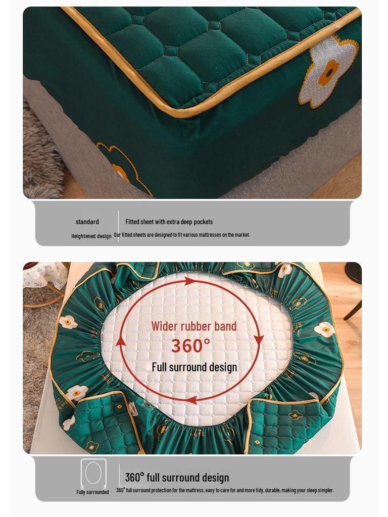 Cross-Border Quilted Fitted Sheet Set: Thick Memory Foam Protector, Dust & Moisture Resistant, Full Wrap Bedspread