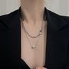 Square Brand Round Beads Double Layer Stacked Necklace Titanium Steel Ins Cold Wind European and American Accessories Trend Personality