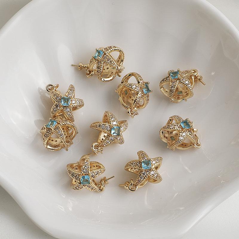 Позолоченный 14K кулон-морская звезда с цирконом и петелькой-колпачком для бусин для самостоятельного изготовления жемчужной бусы