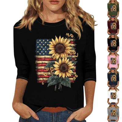 Women's Fashionable Casual Three Quarter Sleeve Printed Collar Pullover Top
