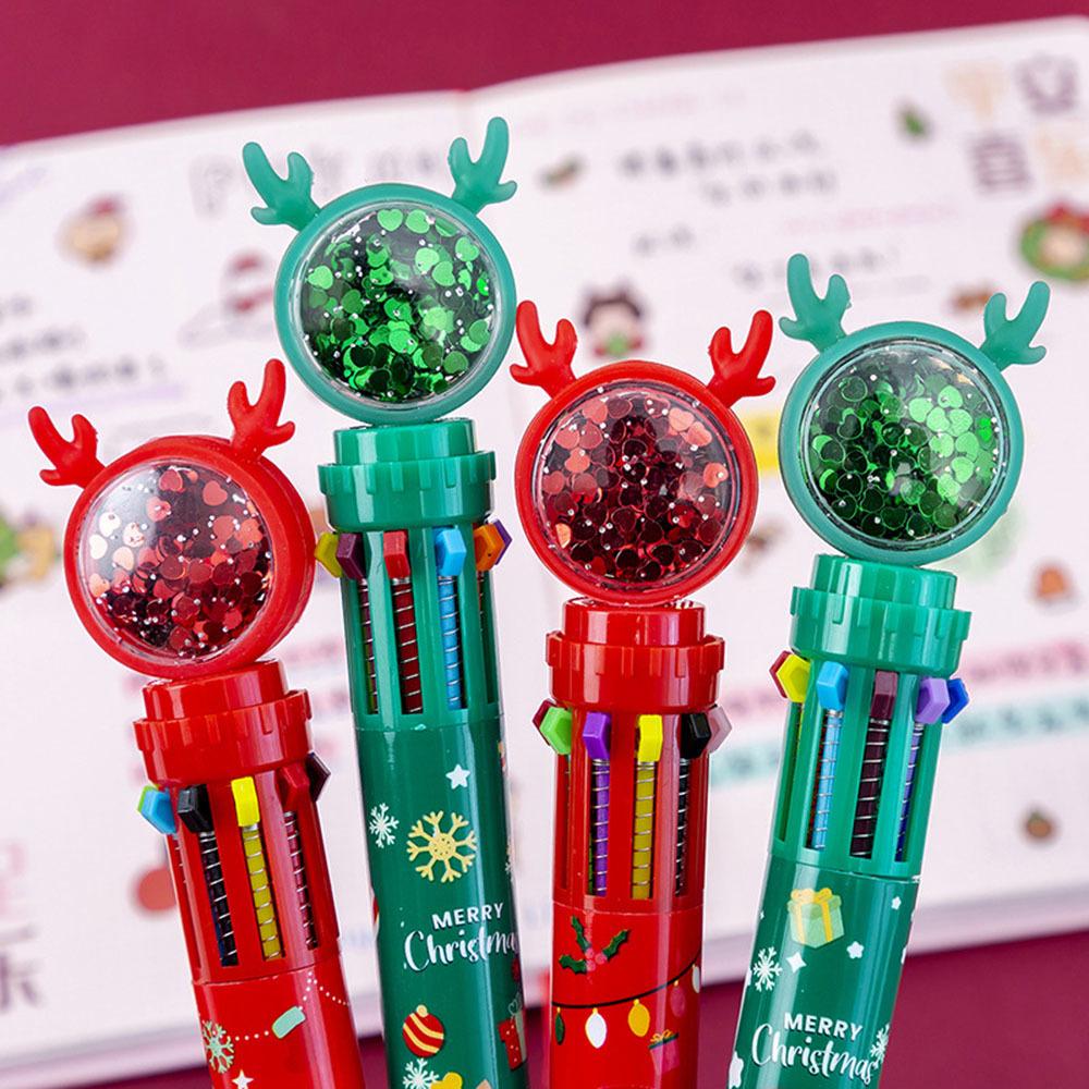 1 Piece Cute Ballpoint Pen Press Cartoon Reindeer Grandfather Multicolor 10 In 1 Colors Stationery School Office Supplies