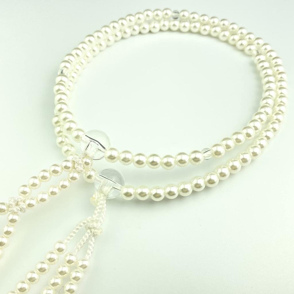 Myorenka Soka Gakkai Prayer Beads, SGI Prayer Beads, Men's and Women's, Medium Size, PC Pearl, Acrylic Crystal, White Ball Tassel