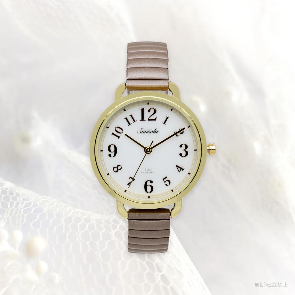 Ceas analog cu burduf, curea solară reîncărcabilă, roz SO Sanija [Fieldwork] pentru femei ASS177-3 Gri/Ping/Bej/Albastru