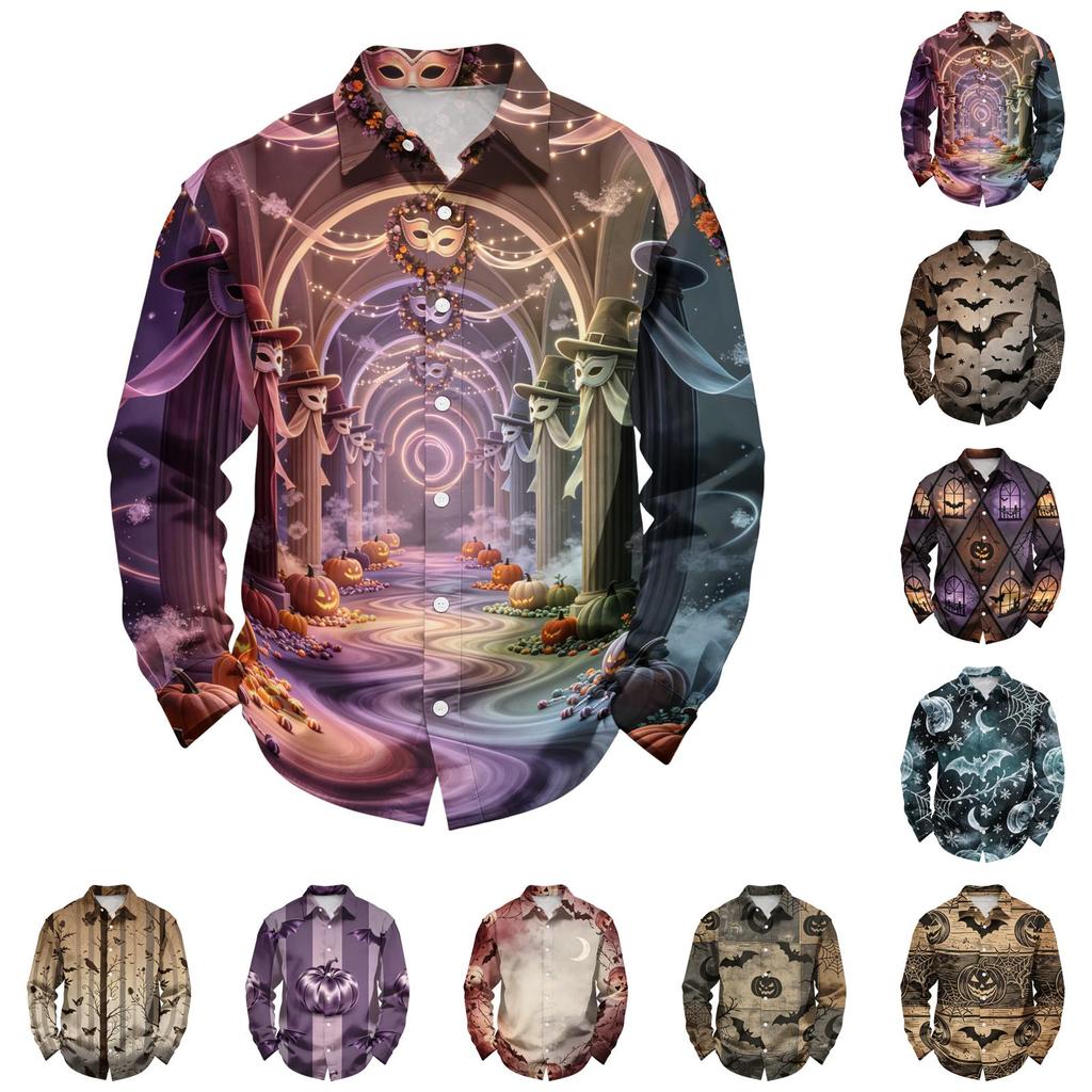 Men's Halloween Loose Fit Long Sleeve Shirt Vintage Casual Breathable Button Down Shirt for Autumn Spring Outdoor Daily Wear