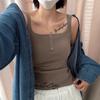 #Autumn square collar abraded vest integrated sling beautiful back seamless bra free thermal underwear with chest pad