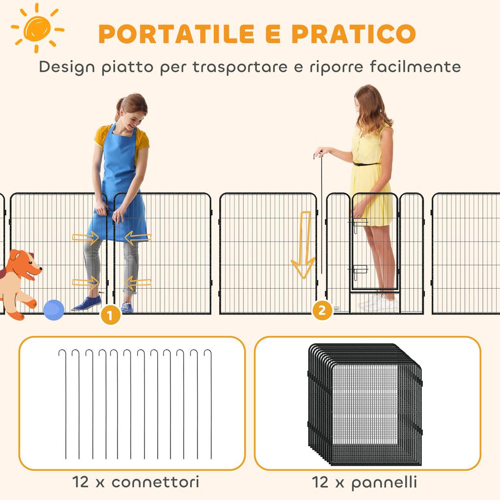 12-Panel Modular Dog Playpen, 80x100 Cm, Foldable, with Steel Door and 12 Pegs, Grey