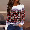 Women's 3D Gradient Striped Santa Claus Head Print Round Neck Long-sleeved T-shirt Top