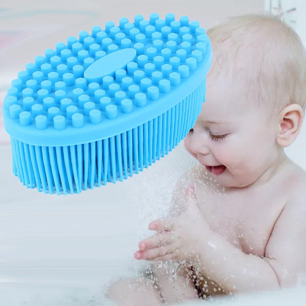 Silicone Baby Sensory Brush Massage Bath Tactility Training Brush Head Hair Washer Comb(Blue)
