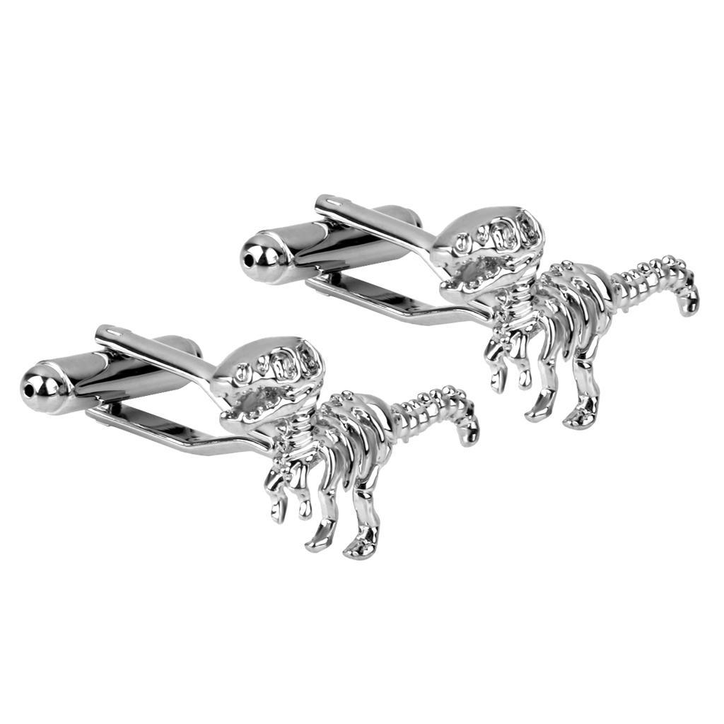 2 Pcs Men's Silver Tyrannosaurs Rex Shape Cufflinks Shirt Cuff Links Wedding